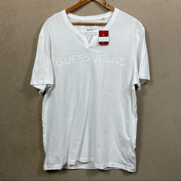 Guess jeans V Neck Shirt Cotton White T-Shirt - Picture 1 of 3